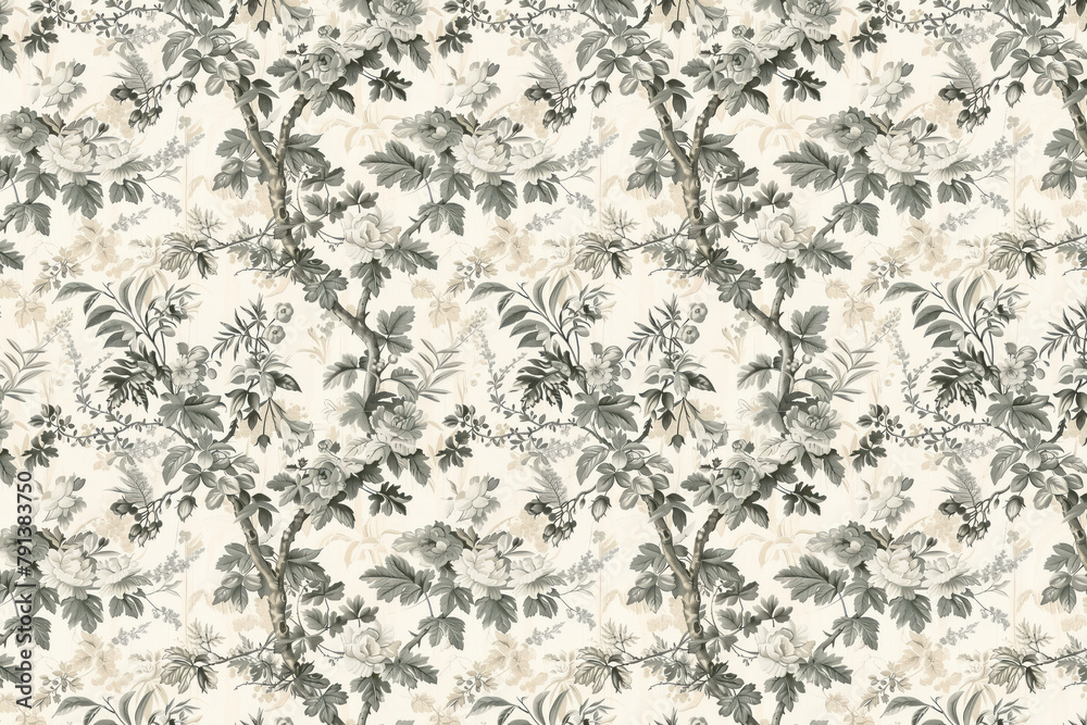 Obraz premium Toile floral pattern tapestry. Vintage botanical wallpaper pattern. Background image. Created with Generative AI technology