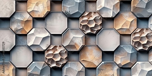 3d Digital wall tiles design with hexagonal honeycomb pattern Print in Ceramic Industries Beautiful set of tiles, Generative AI photo