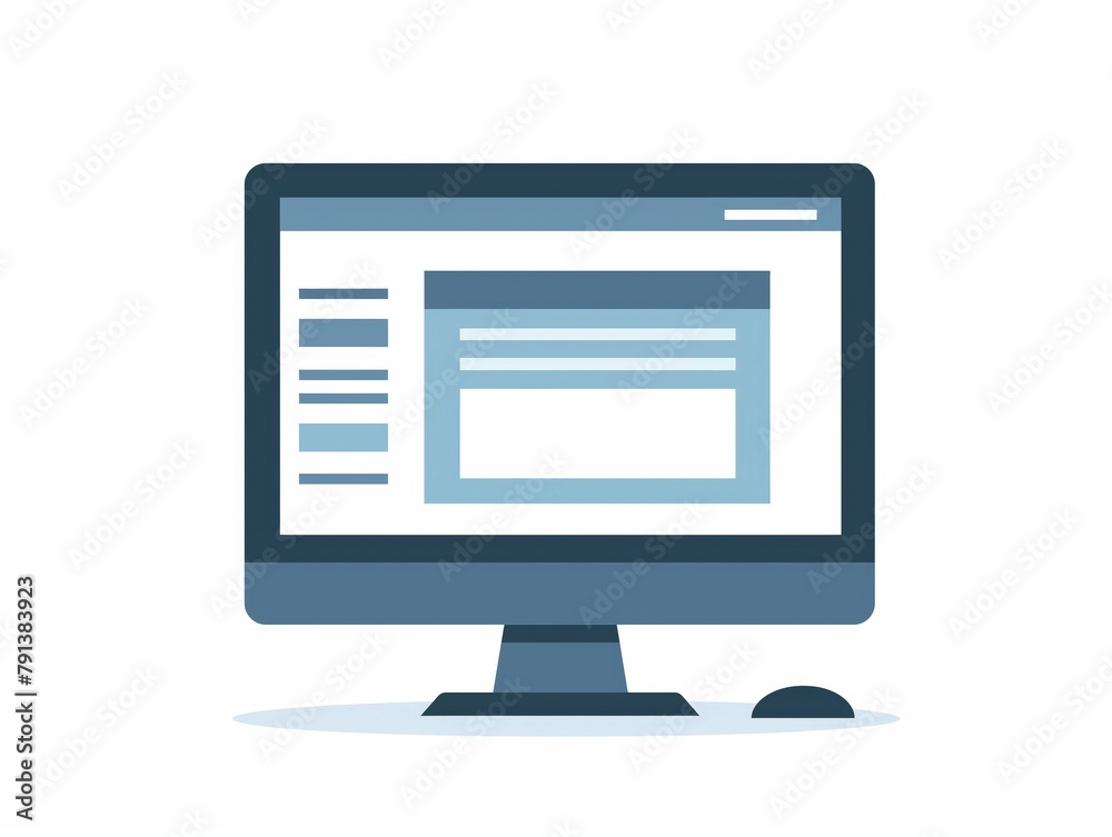 A flat design illustration of a computer monitor with a stylized user interface displayed on the screen.