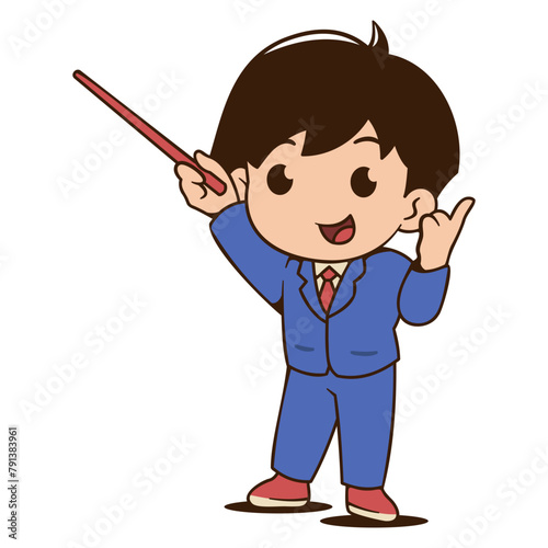 businessman pointing using stick illustration character