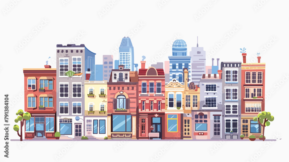 City street panoramic.Set buildings. Vector flat styl