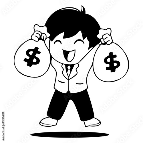 businessman jumping happily making profits illustration character