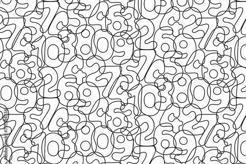 Abstract seamless background with abstract bubbles of numbers. Vector seamless black and white pattern. Design for print, textile, paper.