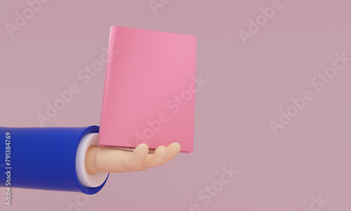 Minimalist Cartoon Hand Presenting a Blank Pink book