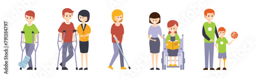 Happy Disabled People Character with Disability Vector Set