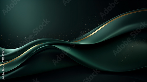 Luxurious 3D Wave Lines with Glittering Curved Decor and Sparkling Frame Illumination on Dark Gradient Background Abstract