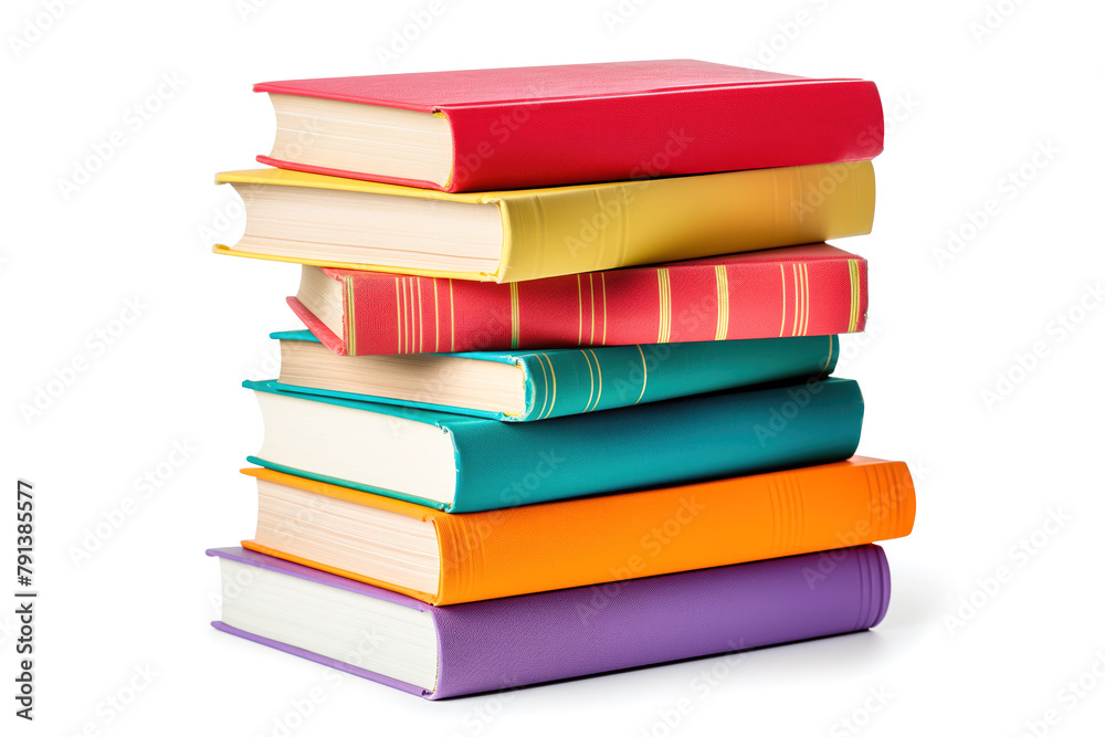 tall stack of new books in bright covers isolated on white background. tall stack of new books in bright covers isolated on white background.