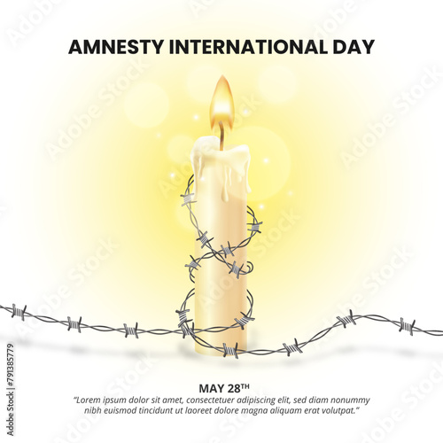 Amnesty International Day background with a candle and barbed wire