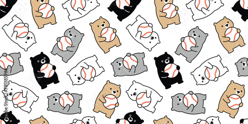 bear polar seamless pattern baseball ball sport vector teddy pet doodle cartoon gift wrapping paper pastel color tile background repeat wallpaper illustration scarf isolated design © CNuisin