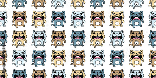 cat seamless pattern kitten running calico walking vector neko munchkin pet cartoon doodle gift wrapping paper tile background repeat wallpaper illustration isolated design