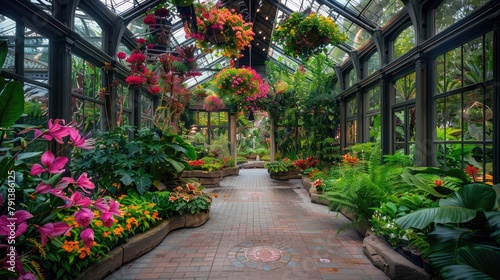 majestic botanical conservatory filled with rare and exotic plant species, offering a sanctuary for plant enthusiasts and nature lovers alike. photo