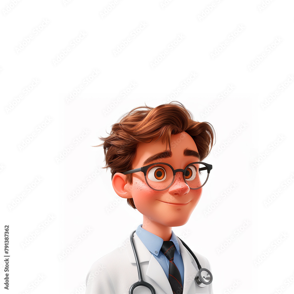 Cartoon Doctor With Glasses and Stethoscope. Generative AI