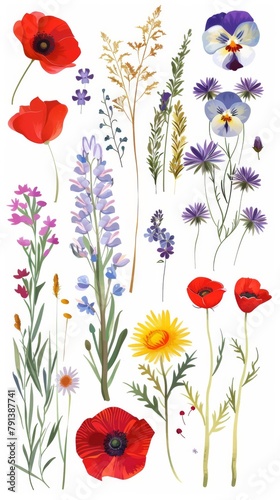 Colorful Collection of Pressed Wild Meadow Flowers photo