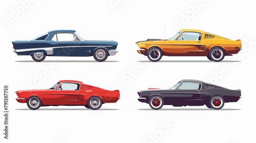 Concept poster with classic cars. Vector flat style illustration