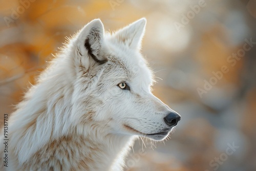 Portrait of a beautiful white wolf (Canis lupus)