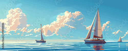 Beach with palm trees, soft sand, and warm azure water. Vector flat minimalistic isolated