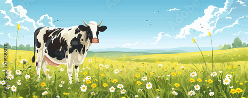 Cow grazing in the meadow. vector simple illustration