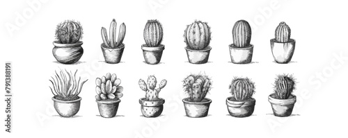 Cactus set hand drawn sketch Plants. vector simple illustration
