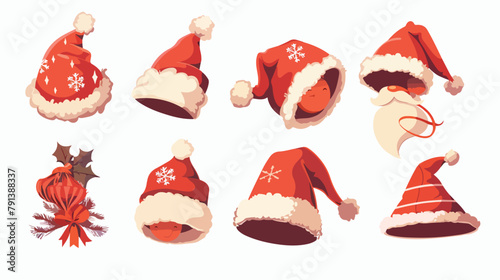 Santa claus headwear flat vector illustration. Festiv photo
