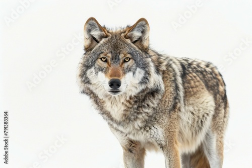 Portrait of a gray wolf on a white background in the studio