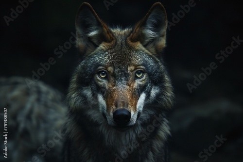 Portrait of a wolf on a dark background   Animal portrait