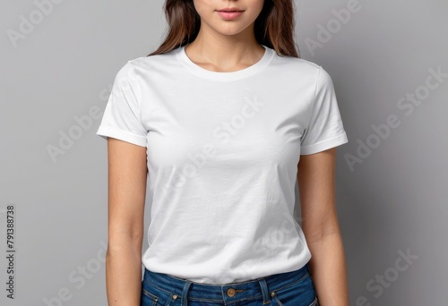 A blank t-shirt photograph featuring a girl, ideal for mockup design © SnehaUniverse