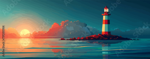 Underwater lighthouse or beacon house building. vector simple illustration