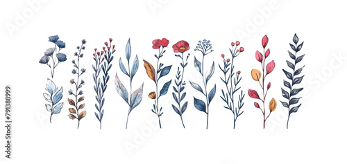 Set botanical hand drawn element. Isolated on a white background.. vector simple illustration