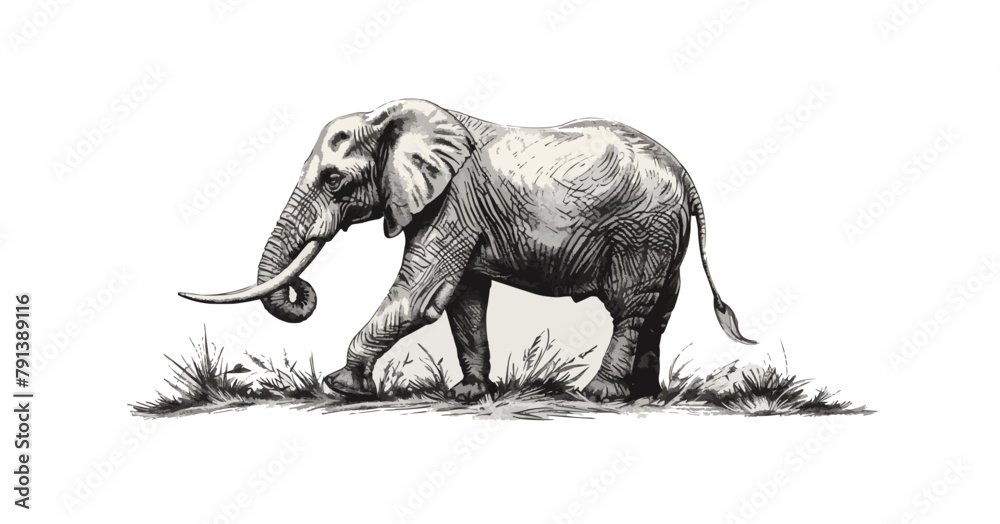 Fototapeta premium Elephant | Minimalist and Simple Line White background - Vector illustration