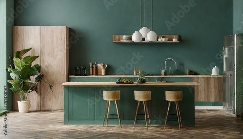Green with Envy: Cozy Modern Kitchen Design with a Dark Green Accent Wall!"