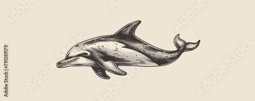Cute dolphin sketch hand drawn engraving style Vector Cute dolphin sketch hand drawn engraving style Vector