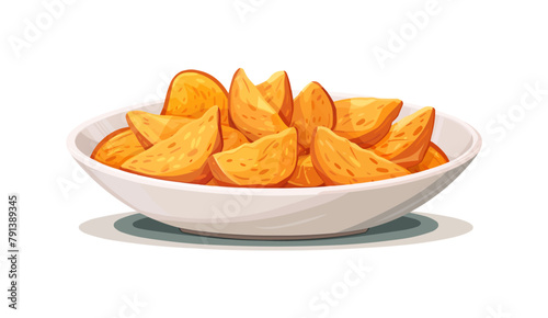Cartoon fried potato, isolated wedges in bowl vector. vector simple illustration