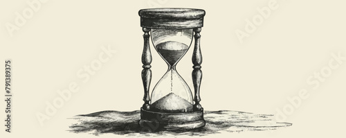 Hourglass hand drawn sketch engraving style. vector simple illustration