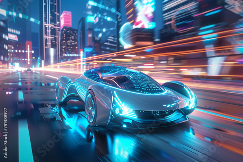 illustrating innovative technologies and the future, such as artificial intelligence in education and medicine, smart home gadgets, electric cars and autonomous vehicles. 