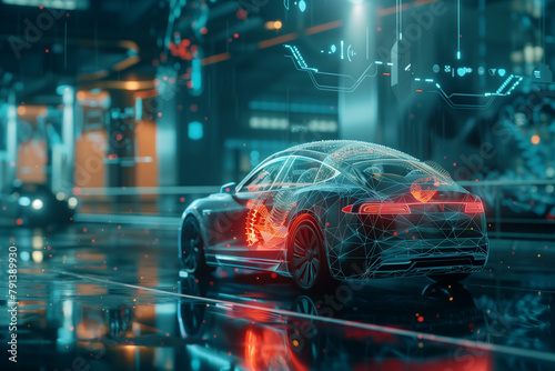 illustrating innovative technologies and the future, such as artificial intelligence in education and medicine, smart home gadgets, electric cars and autonomous vehicles. 