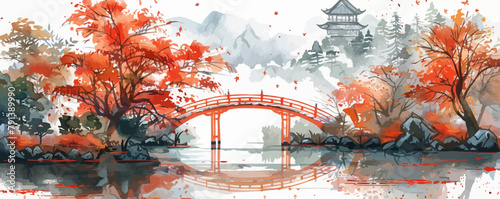 Vector illustration of a Japanese. Watercolor
