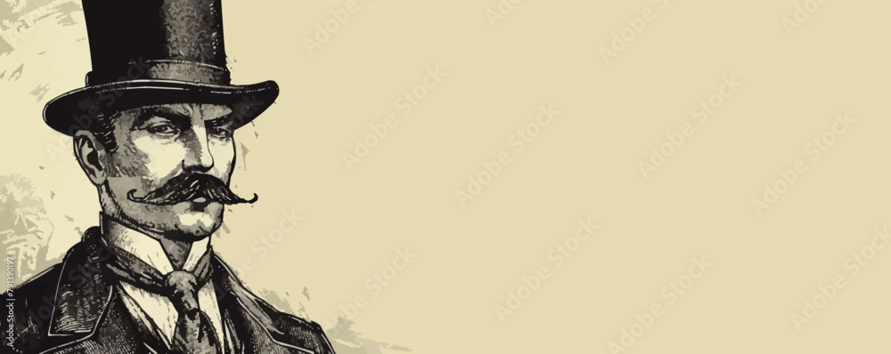Portrait of an English gentleman with a mustache in a suit and top hat hand drawn. vector simple illustration Portrait of an English gentleman with a mustache in a suit and top hat hand drawn. vector simple illustration
