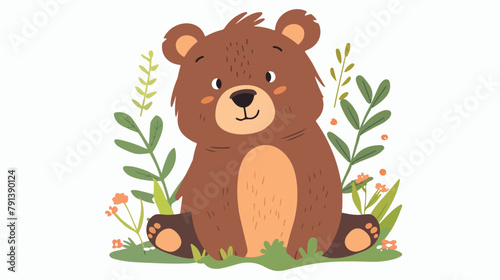 Cute adorable little brown bear. Funny lovely forest