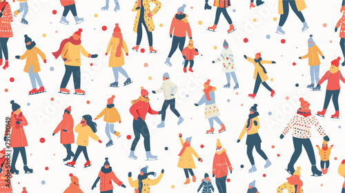 Seamless pattern with people dressed in winter clothe
