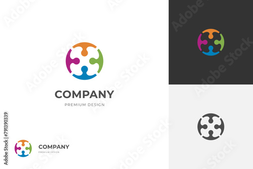 People Family group logo icon design with round human symbol for community together, meeting logo template