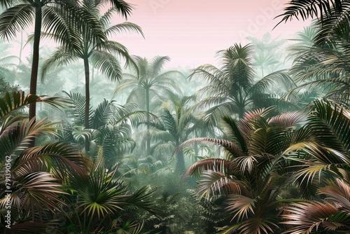 Tropical trees and leaves  3d wallpaper  wallpaper mural  3D illustration  Generative AI