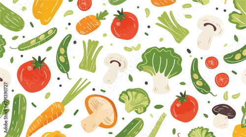 Seamless vegan pattern with fresh vegetables. Healthy