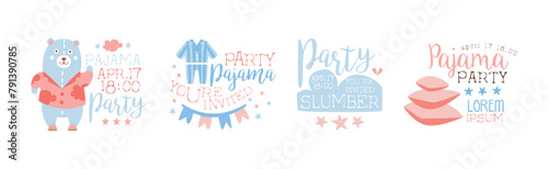 Pajama and Slumber Party Invitation Text Vector Set