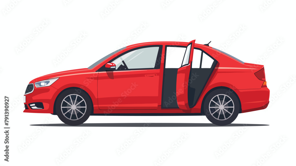 Sedan car with open door. Vector flat style illustration