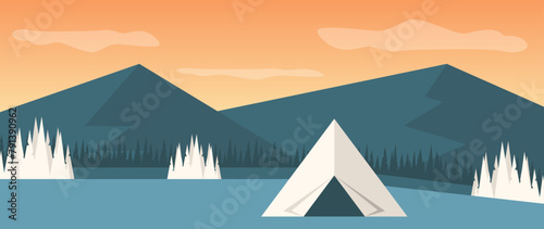 Vector illustration. Beautiful mountain nature. Travel and leisure concepts. A wonderful view of the mountains and forests. Perfect image for screensaver, cover, card, invitation and business card.