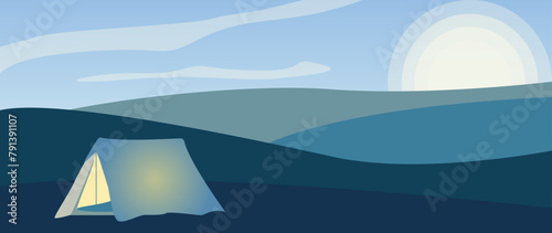 Vector illustration. Beautiful mountain nature. Travel and leisure concepts. A wonderful view of the mountains and forests. Perfect image for screensaver, cover, card, invitation and business card.