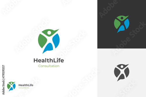 health consultation logo icon design with around patient happiness graphic element symbol for coach, doctor, health life consult vector logo template