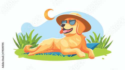 cute dog logo relax on the summer season. cartoon illustration © Mishab