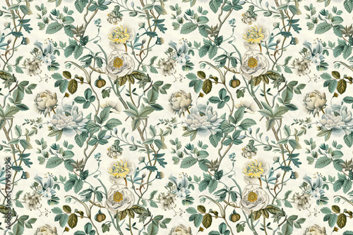 Toile floral pattern tapestry. Vintage botanical wallpaper pattern. Background image. Created with Generative AI technology