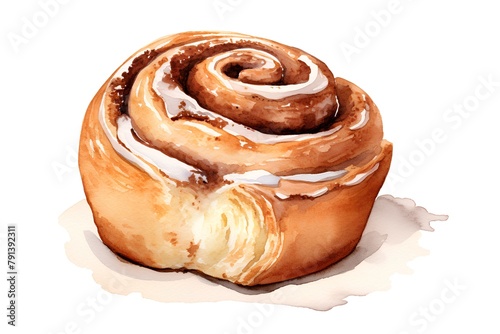 Cinnamon roll. Hand drawn watercolor illustration isolated on white background photo